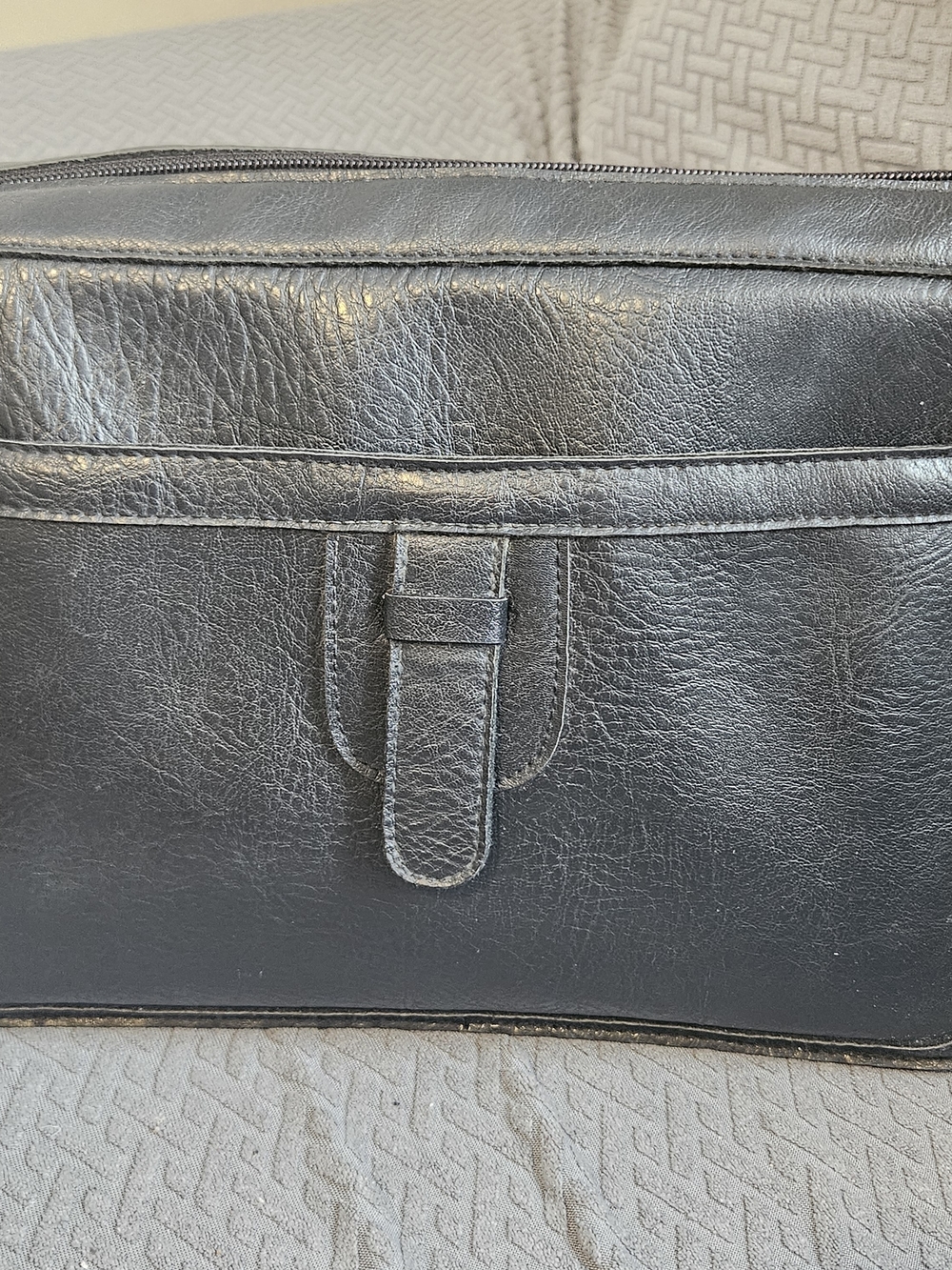 April Cornell Black Leather Shoulder Bag with Front Strap